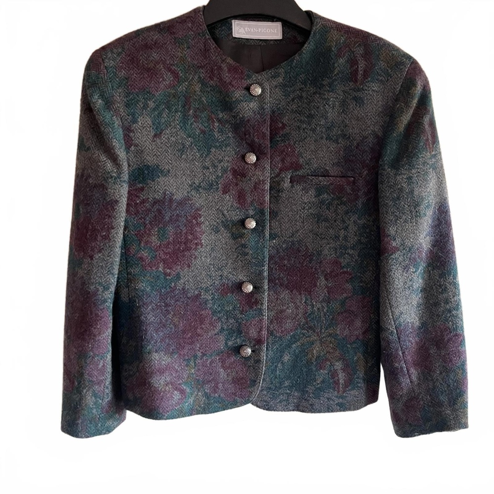 EvanPicone Vintage Floral 5Button Collarless Textured Womens Jacket‎ Size Large